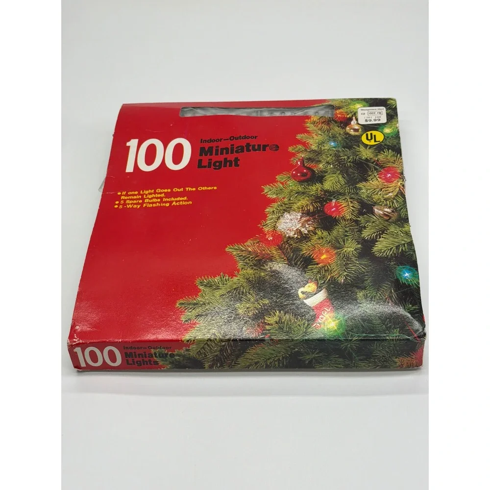 Montgomery Ward Vintage 100 Miniature Christmas Lights Multi Color Flashing UL